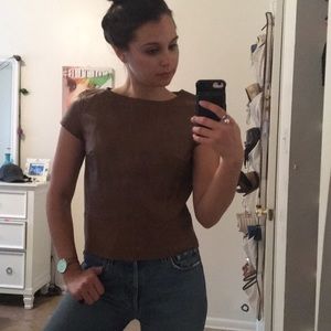 Kensie Faux Brown Leather Top